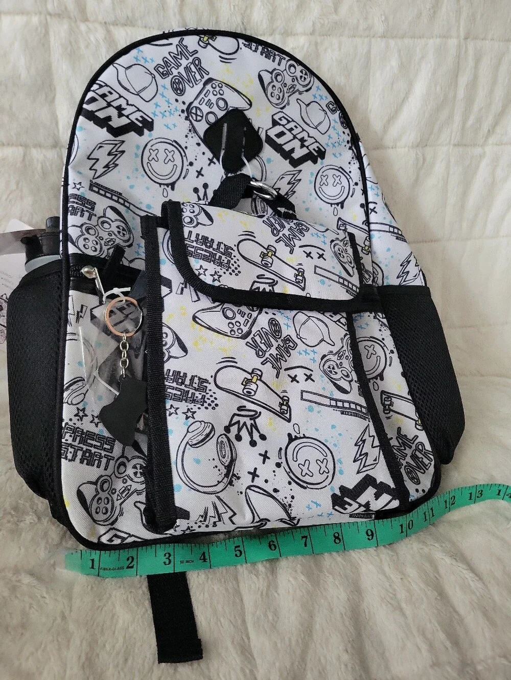 Extreme Nation 7 PC Set Kids Game Print Backpack with Matching Pouch White/Black